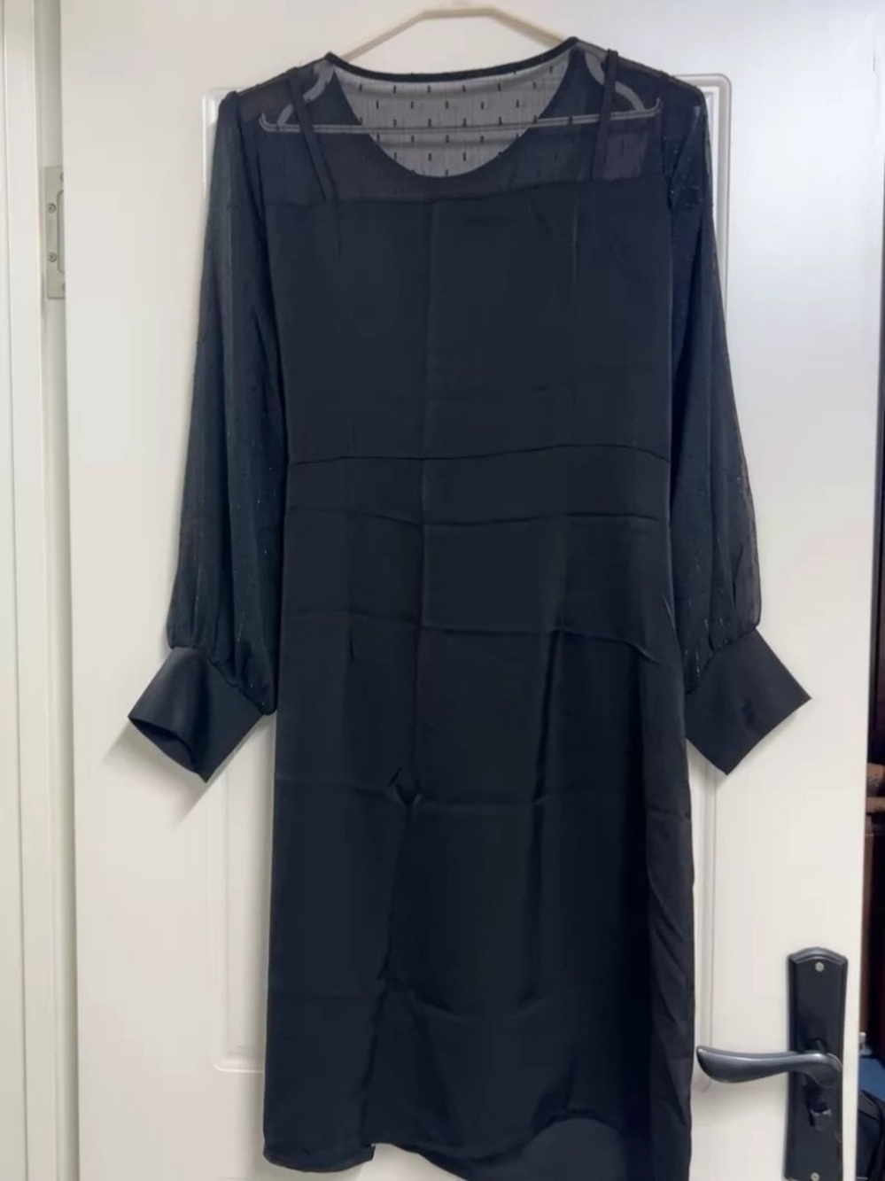 Elegant Black Long-Sleeve Sheer Yoke Dress